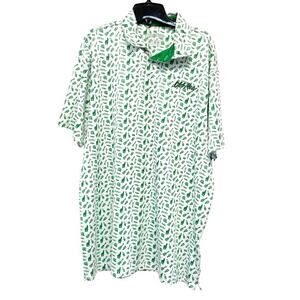 Old Row Men's Pregamer Printed Polo Shirt White Green‎ Size 2XL